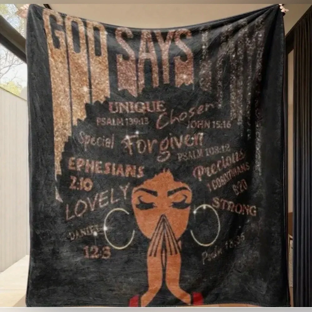 Praying Woman Inspirational Black Graphic Blanket- New